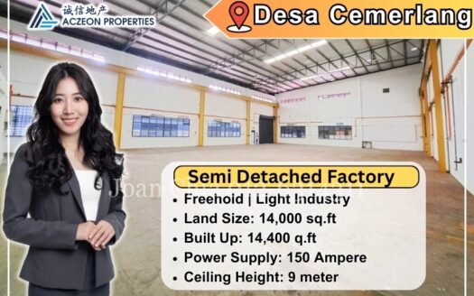 For Rent Desa Cemerlang, Semi Detached Factory